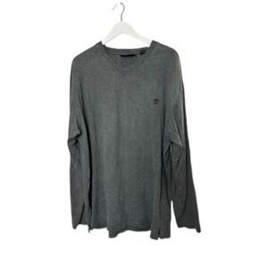 Timberland Gray Long Sleeve V-Neck Shirt Men's XL 100% Cotton